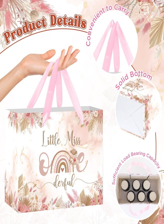 Woosytoo Onederful 1st Birthday Gift Bag for Baby Girl, Boho Floral First Birthday Gift Bags with Tissue Paper Greeting Card Little Miss Onederful Wrapping Paper Bag for Newborn Baby Shower One Year Old Party - Image 4
